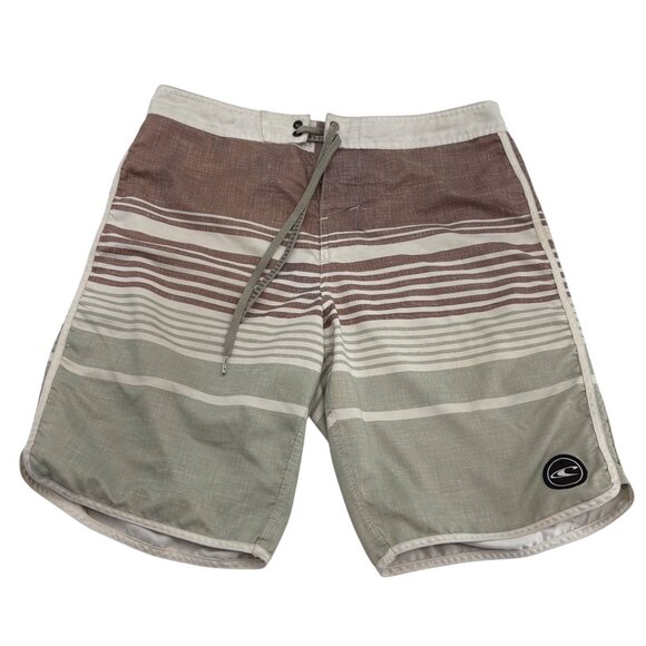O'Neill Men's Board Shorts Size 32 Stripe Pattern Tan Gray - Picture 1 of 4